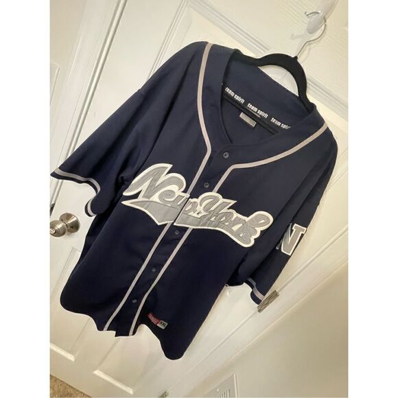New York Shirt Baseball Jersey Adult Large XXL Team Spirit Blue Mens Sports - Picture 1 of 6